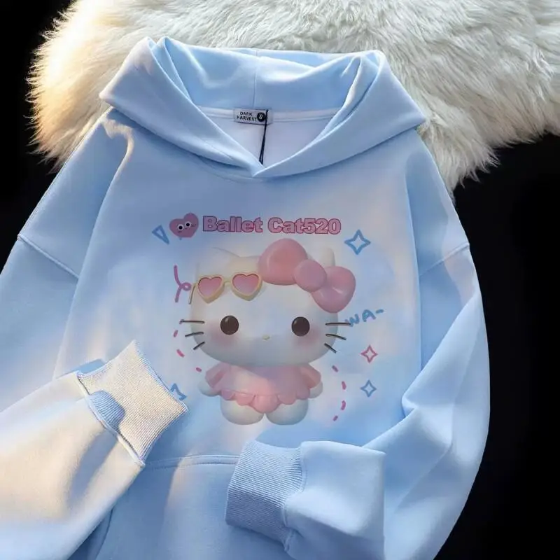 

Женская толстовка-пуловер Sanrio Hello Kitty, хлопковая, укороченная, осенне-зимняя, милая, новая, свободного кроя, в стиле «Допамин»