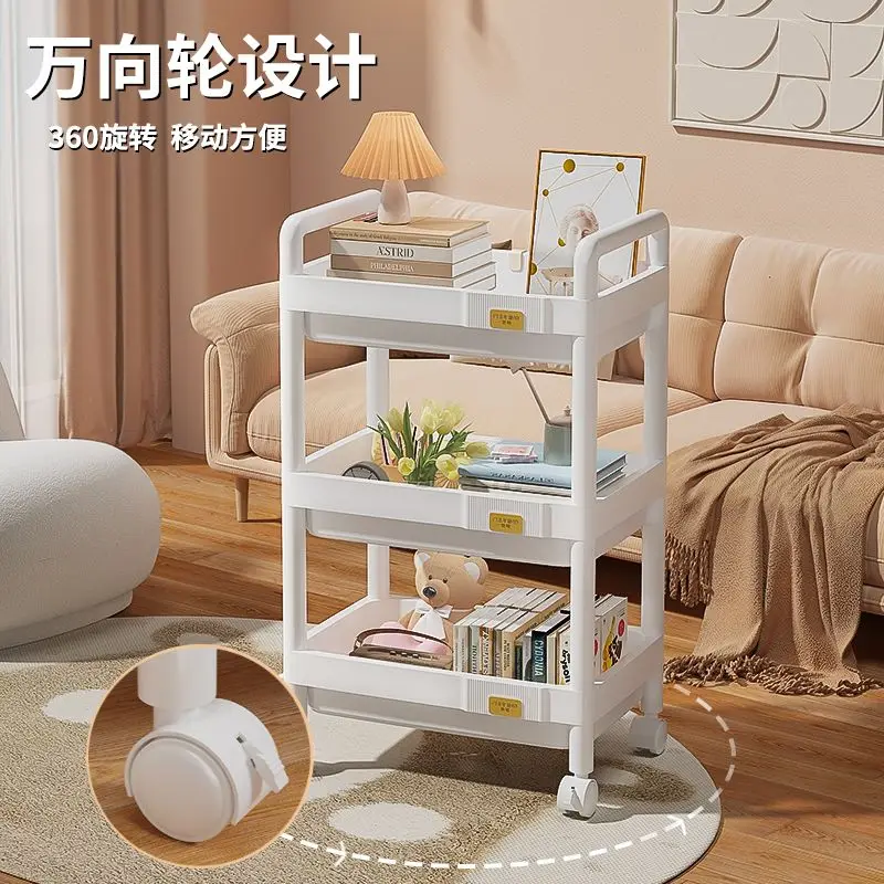 3 Tier Rolling Utility Storage Cart, White Plastic Kitchen Trolley With 360° Swivel Wheels, Multi-Use Organizer For Living Room