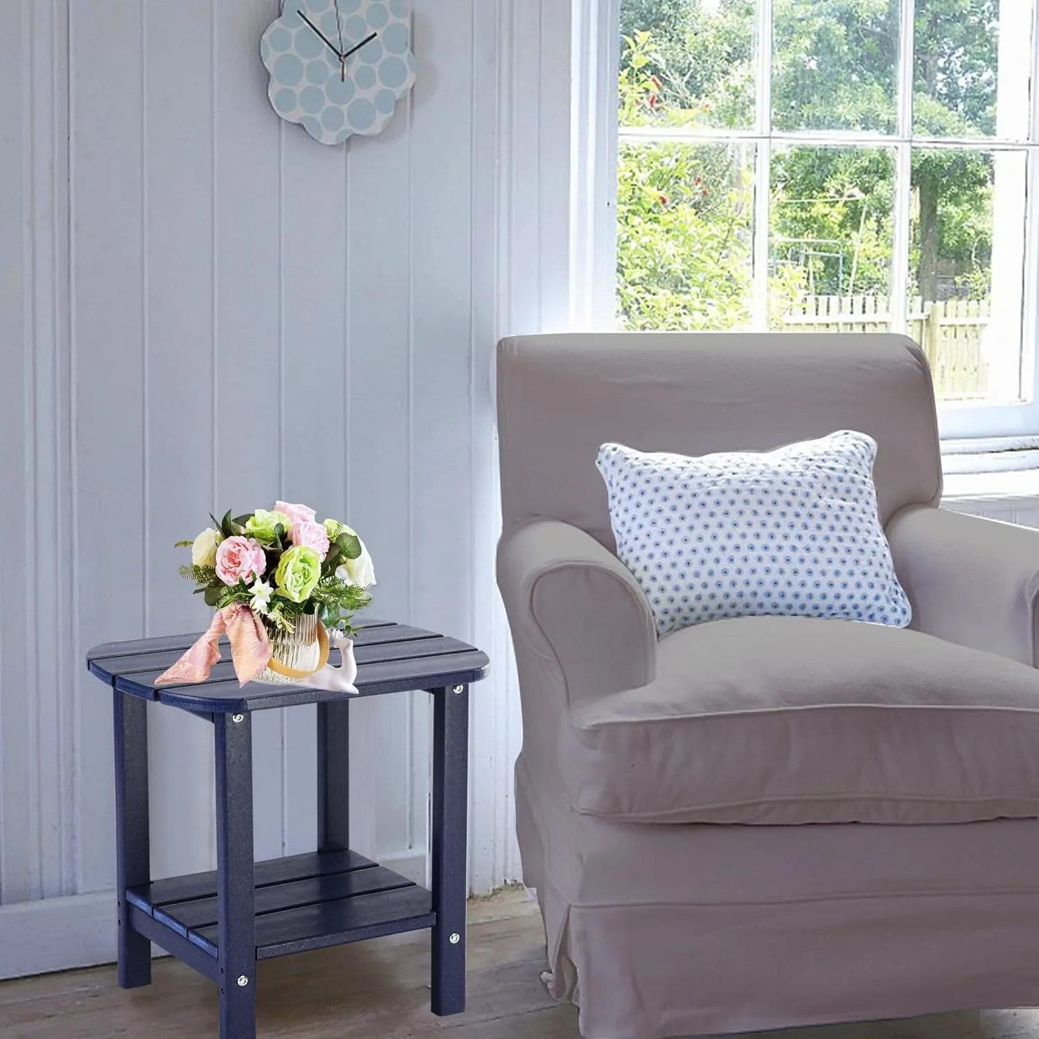 Приставной столик для улицы, темно-синий |   Всепогодный стол для патио |   Декор у бассейна с низким содержанием обслуживания |   Иржавеющая