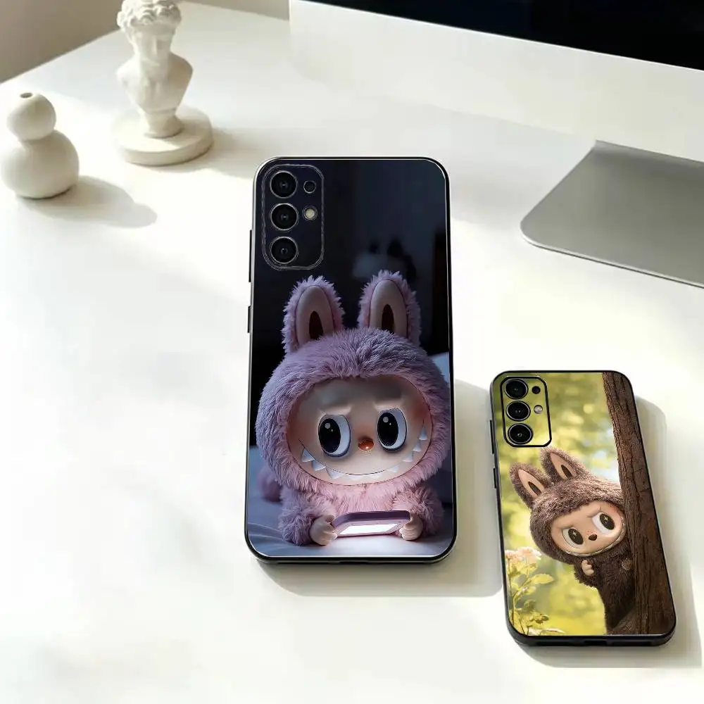 Cartoon Cool L-Labubu-u  For Samsung Galaxy  S25 S24 S23 S22 S21 S20 S26 FE Ultra Plus Soft Black Cover