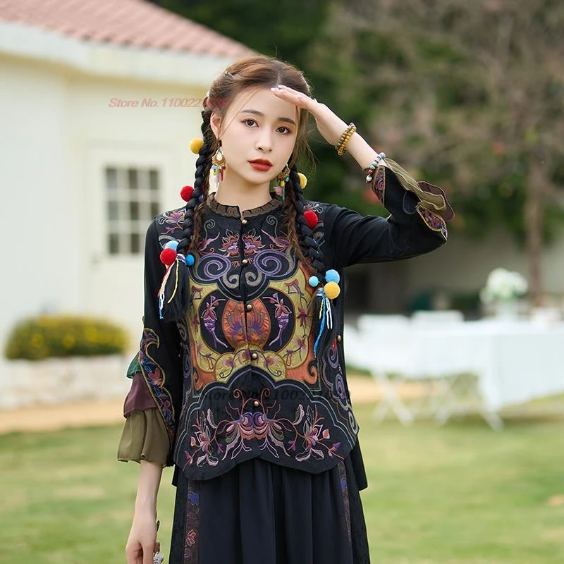 

2025 national harajuku gilet national flower embroidery vest chinese tang suit vest vintage sleeveless jacket waistcoat vest