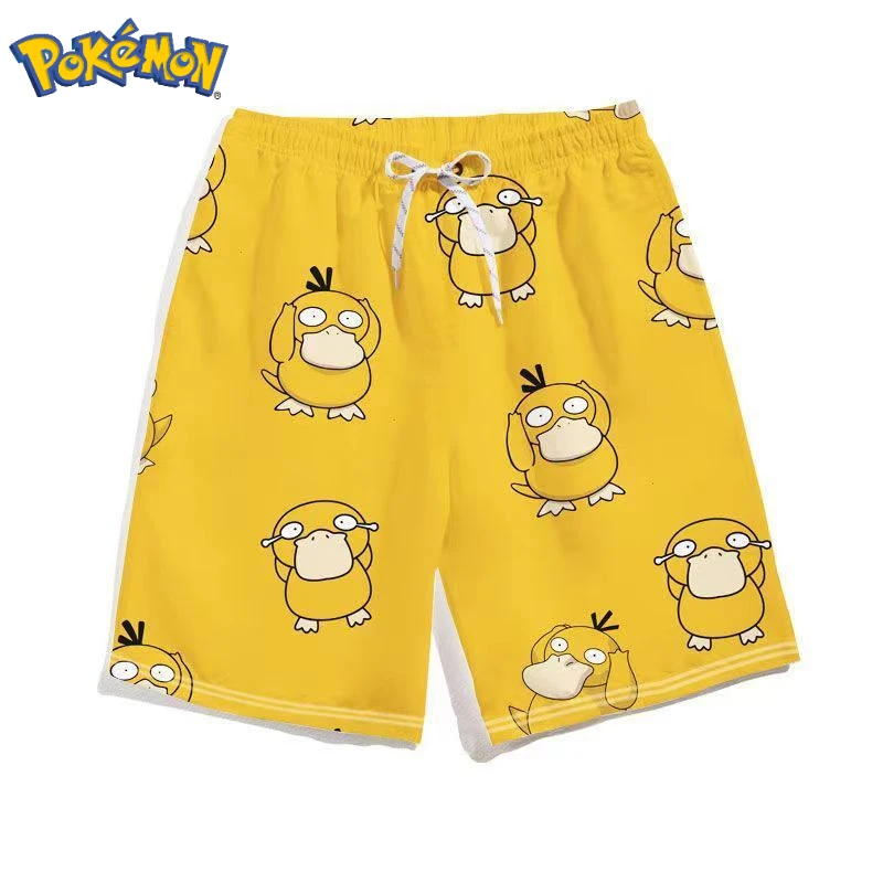 Pokemon Cartoon Psyduck Swimming Trunks Summer Men Fashion Beachwear Print Beach Pants Swimwear Drawstring Sportwear Short Gift