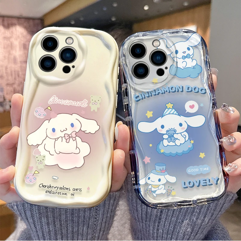 Lovely Sanrio Cinnamoroll Phone Case for iPhone 15 14 13 12 11 Pro Max 15 14 8 7Plus XR X XS Max Transparent Silicone Back Cover