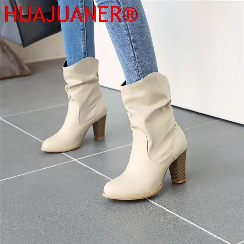 Vintage Mid-calf Boots For Women Shoes Block Heeled Short Boots Casual Women's Autumn Winter Boots Brown Gray Black Large size image 6