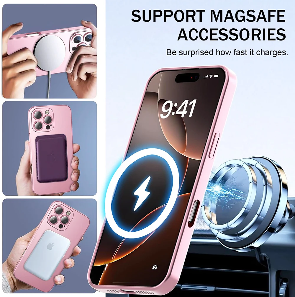 Matte Magnetic Magsafe Silicone Phone Case For iPhone 17 16E 16 15 14 13 12 11 Pro Max Plus Air Soft Metal Luster Cover funda - náhled 2