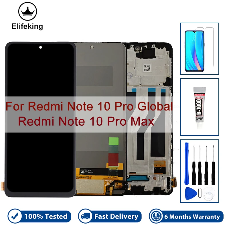 

Для Redmi Note 10 Pro Max ЖК-дисплей 10 Pro Global M2101K6G дигитайзер сенсорного экрана в сборе, запасные части 6,67 дюйма