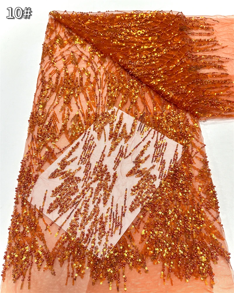 

African Beaded Lace Fabric French Lace Fabric Mesh Nigerian Lace Fabrics Sequins For Women Wedding Party Dress