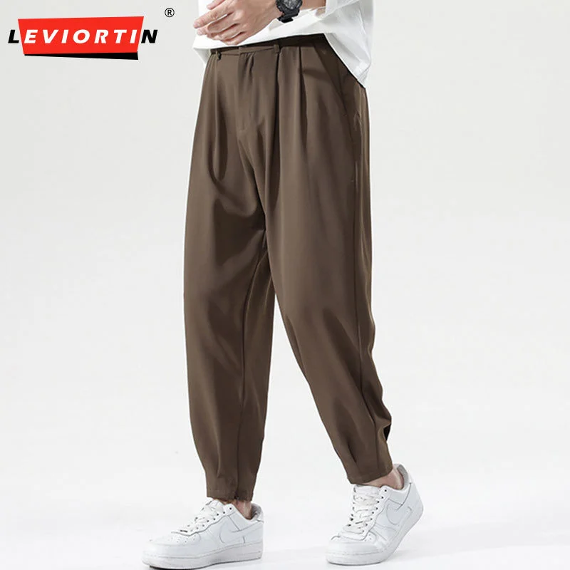 Korean Urban Straight Tube Elastic Solid Color Suit Pants Men Fashion Business Society Dress Loose Mens Office Formal Trousers