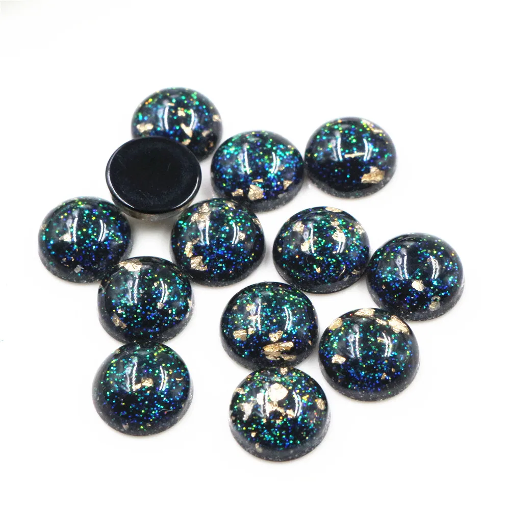 New Style 40pcs 8mm 10mm Black White Built-in Gold Color leaf Style Flat back Resin Cabochons Fit 8/10mm Cameo Base Cabochons