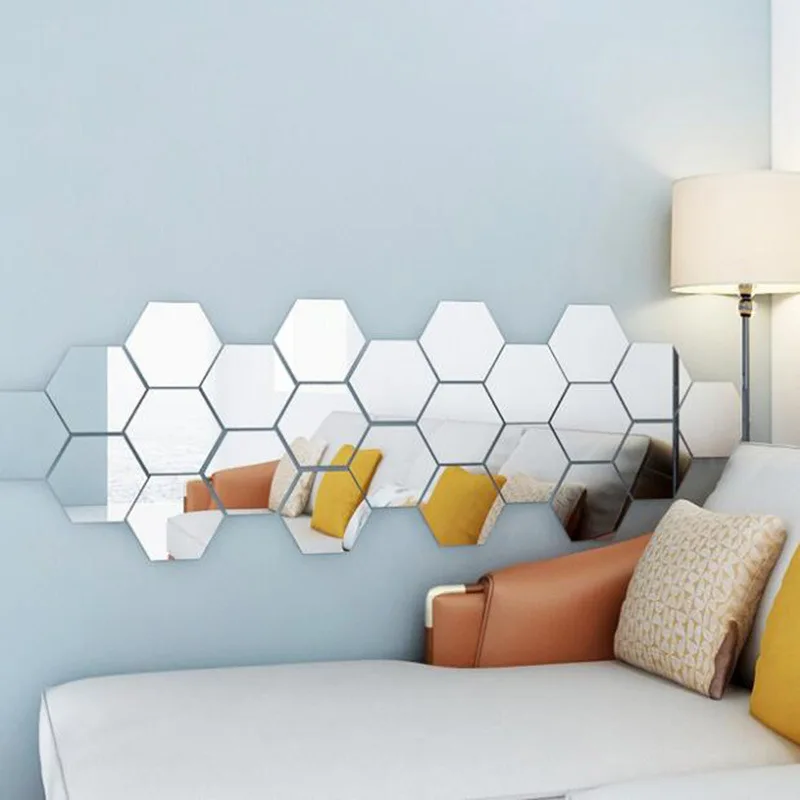 

12pcs 3D Mirror Wall Sticker Hexagon Acrylic Self Adhesive Mirror Stickers Livingroom Bathroom Bedroom Wall Decoration Mirror