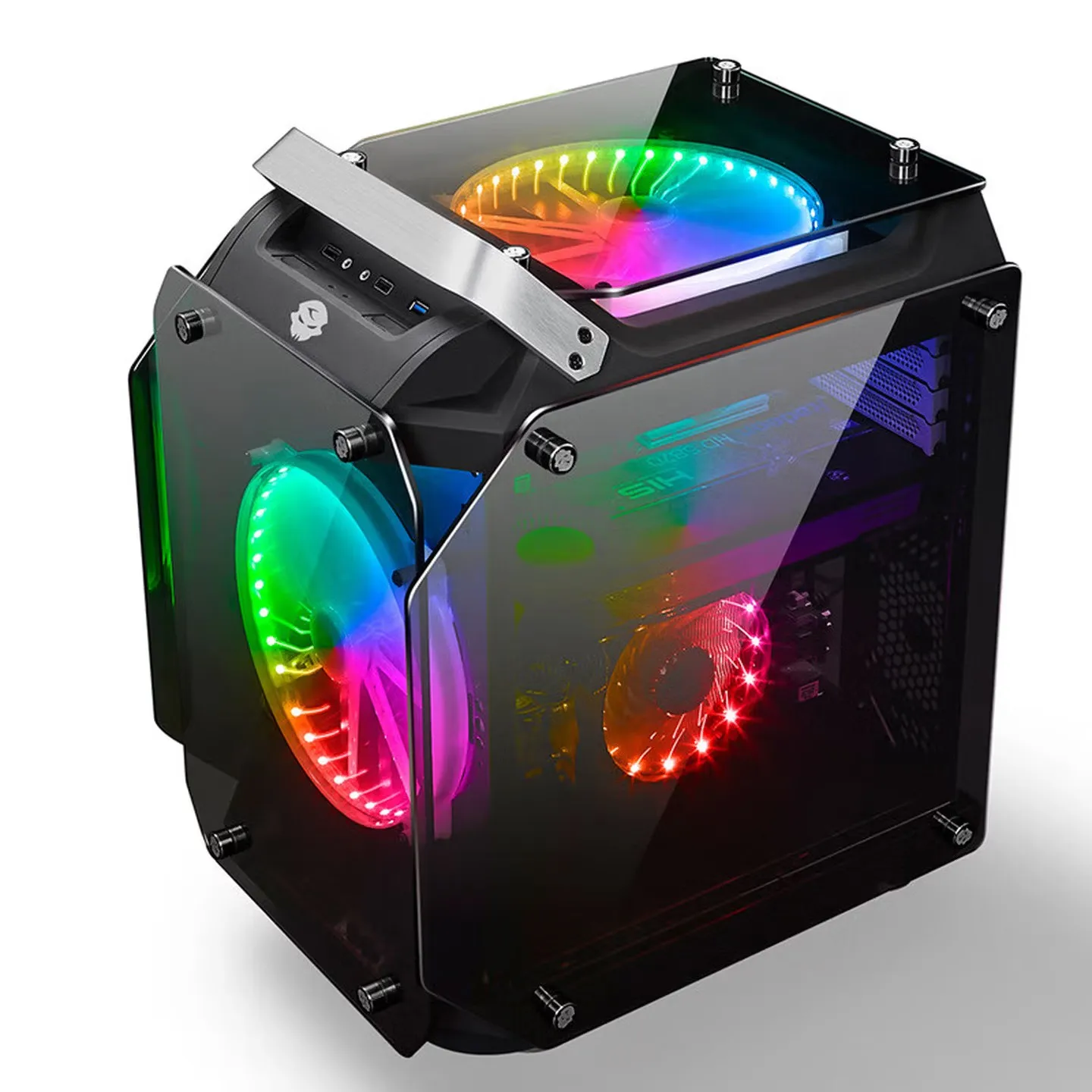 WJCOOLMAN Jin Gang Full tempered glass computer case Supports 120 water cooling / ATX motherboard Equipped with two 20CM fans