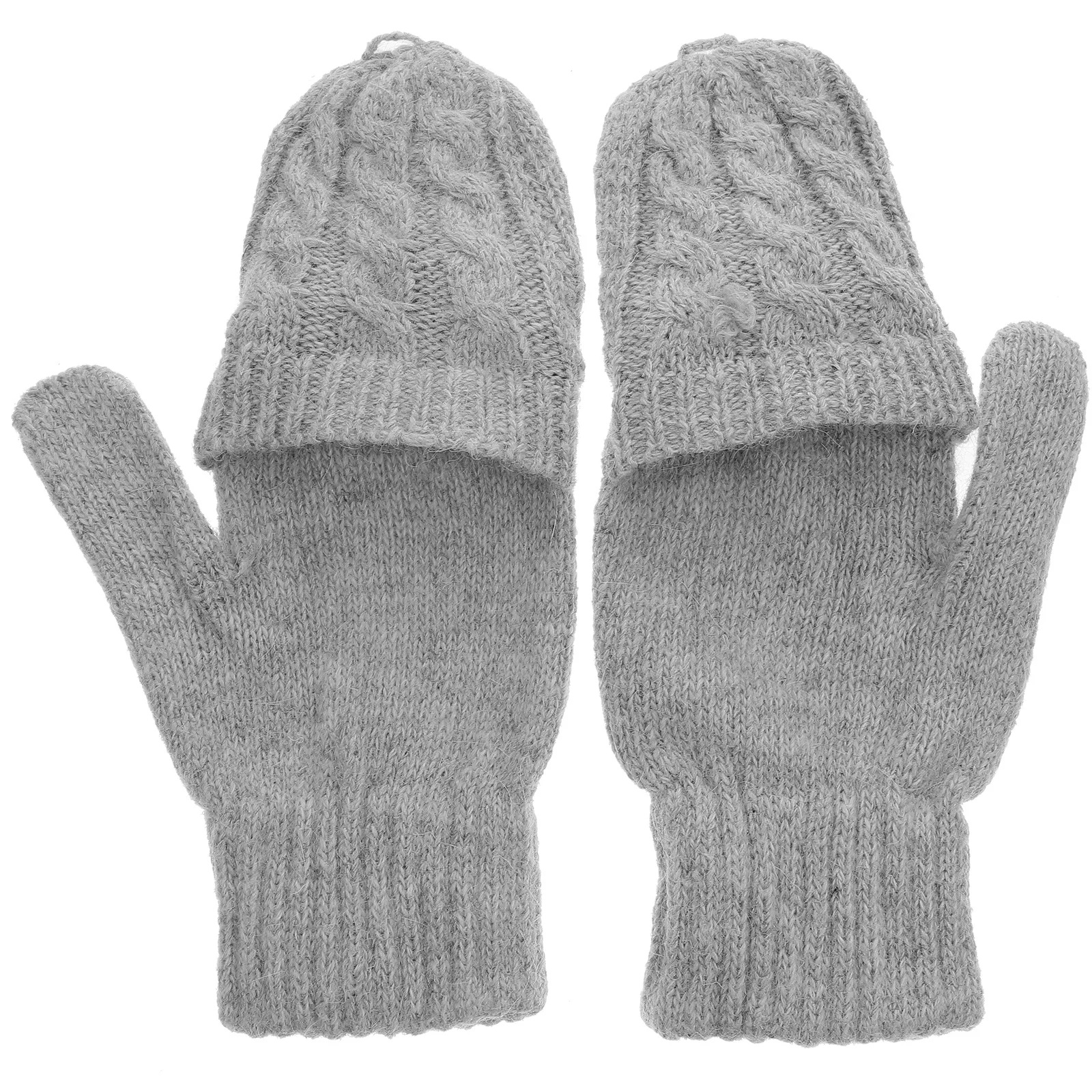 

Women Winter Warm Wool Knitted Grey Fingerless Gloves Convertible Mitten Cover Soft Comfortable Gift Mitten Gloves