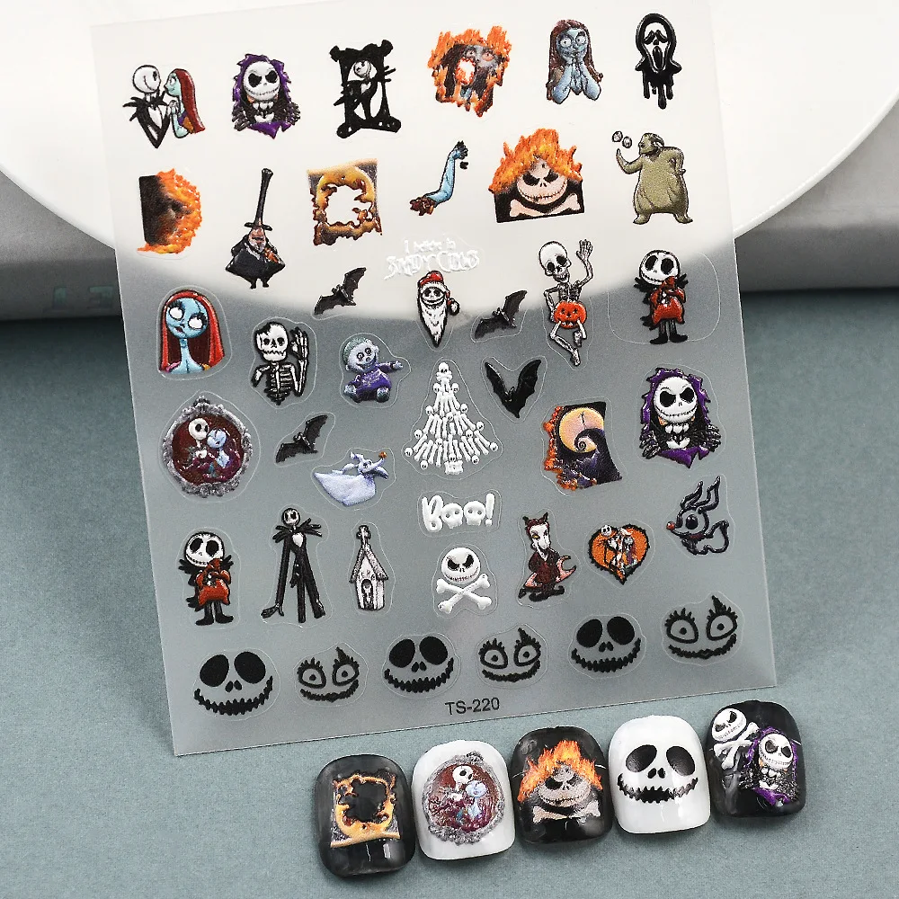 Dark Horror 5D Nail Art Stickers Nail Art Supplies Skull Bat Stickers Nail Sliders Demon Theme Nail Art Decals Nail Decoration