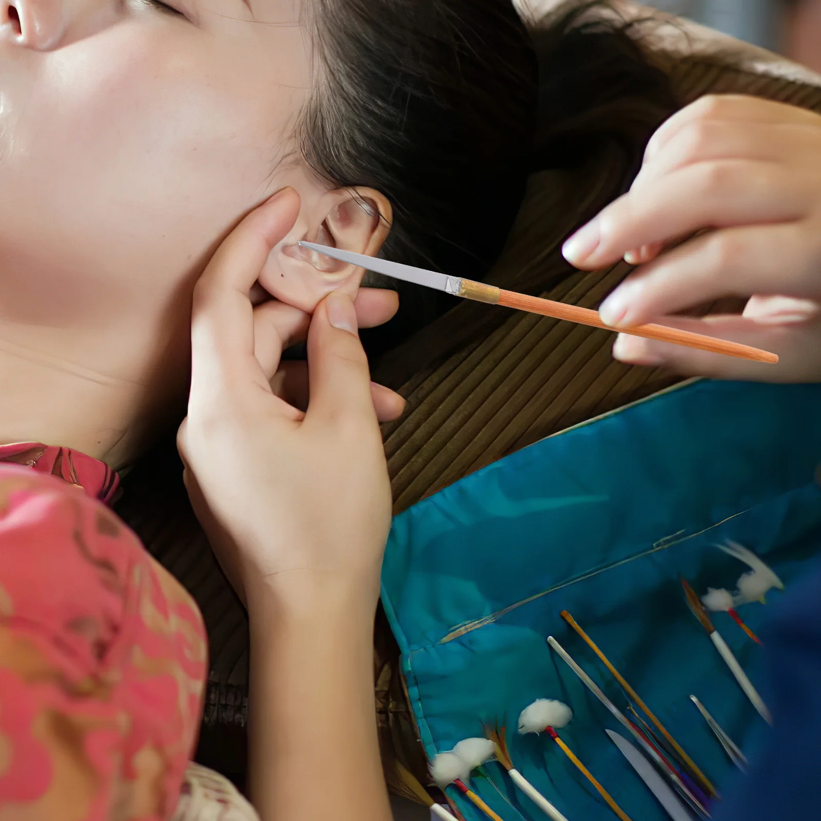 

1 шт., эргономичный скребок для ушей с бамбуковой ручкой, высококачественный очиститель для ушной серы из нержавеющей стали, портативный компактный дизайн для эффективных ушей