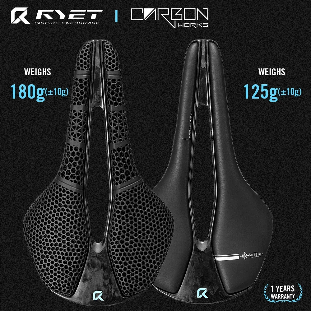 RYET Full Carbon 3D Printed Bike Saddle 7*9mm 245mm*143/150MM 125g 180g  Carbon Bicycle Seat MTB Gravel Road Saddle Bike Parts