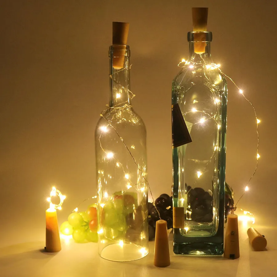 2M 20Leds AAA Powered Wine Bottle String Lights Waterproof Copper Wire Cork Shaped Fairy Lights For Wedding Christmas Decor