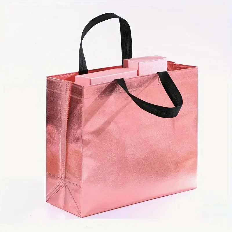 

25pcs/pack, Rose Gold Aluminized Gift Bags with White Cardboard - Perfect for Parties, Shopping, and - Non-Woven Craft Tote Bag