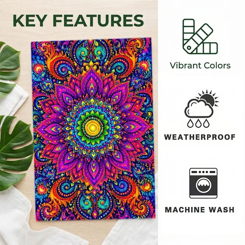1pc Vibrant Lotus Mandala Garden Flag Weatherproof and Machine Washable Outdoor Yard Decor