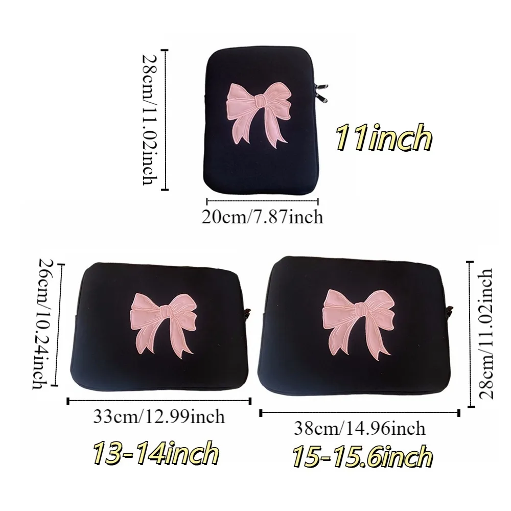 Pink Bow Tablet Sleeve Bag Embroidered Protective Laptop Pouch Black 11/13/15 Inch Computer Storage Bag Business