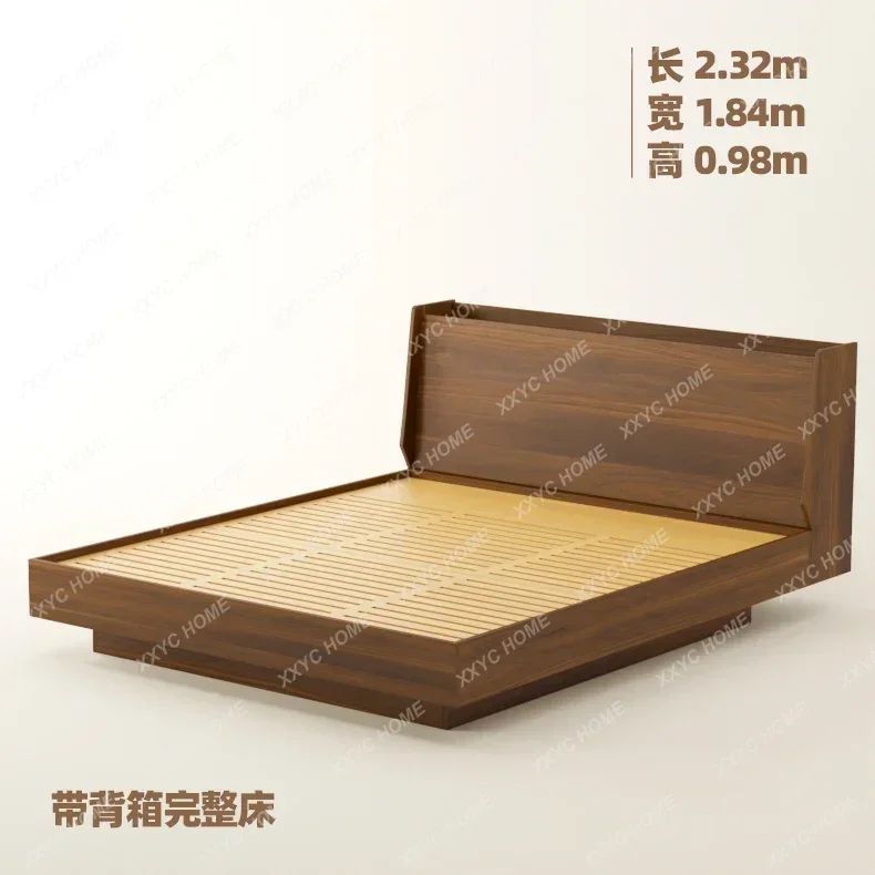 HMJModern simple retro all solid wood black walnut cherry wood storage box bed without bedside tatami