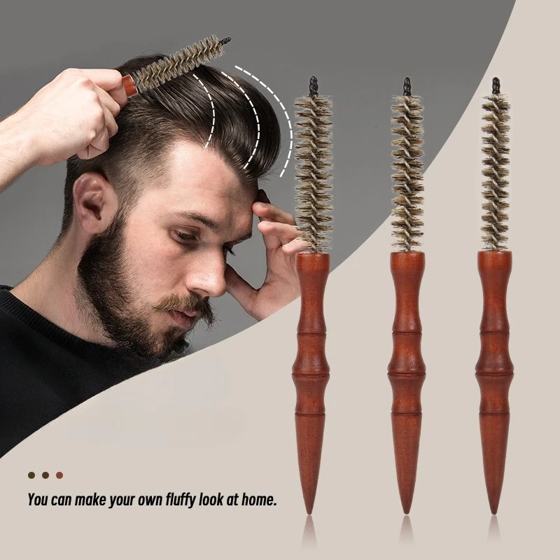 1Pc Mini Boar Bristle Curling Brush Solid Wood Scalp Massage Comb Spiral Teeth Detangling Styling Tool Portable Travel Hair Tool
