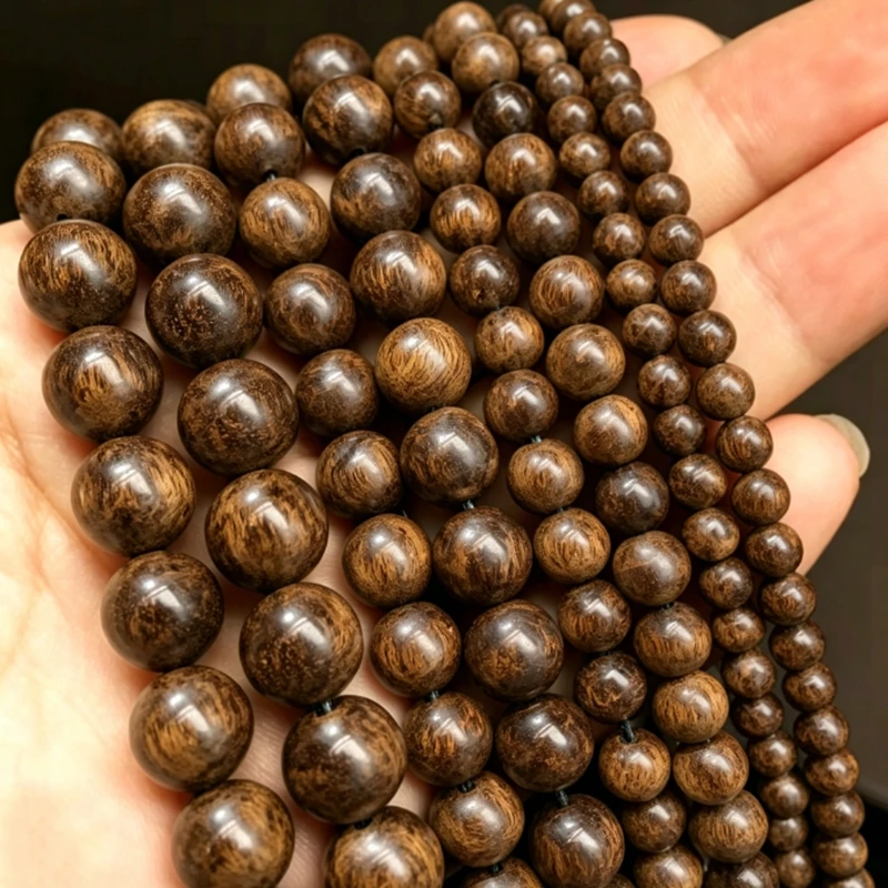 Natural Wood Bead Gold Silk Sandalwood Round Buddha Bead Pick Size For Jewelry Making Diy Necklace Bracelet Accessory Wholesale
