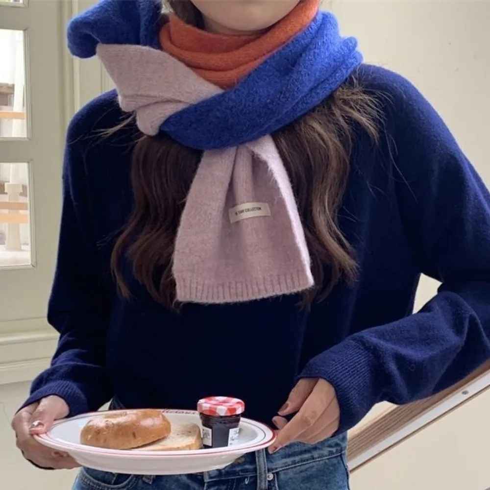 

Soft Wraps Patchwork Color Scarf Neckwarmer Korean Style Cashmere Shawl Windproof Thickened Winter Neck Scarf Students