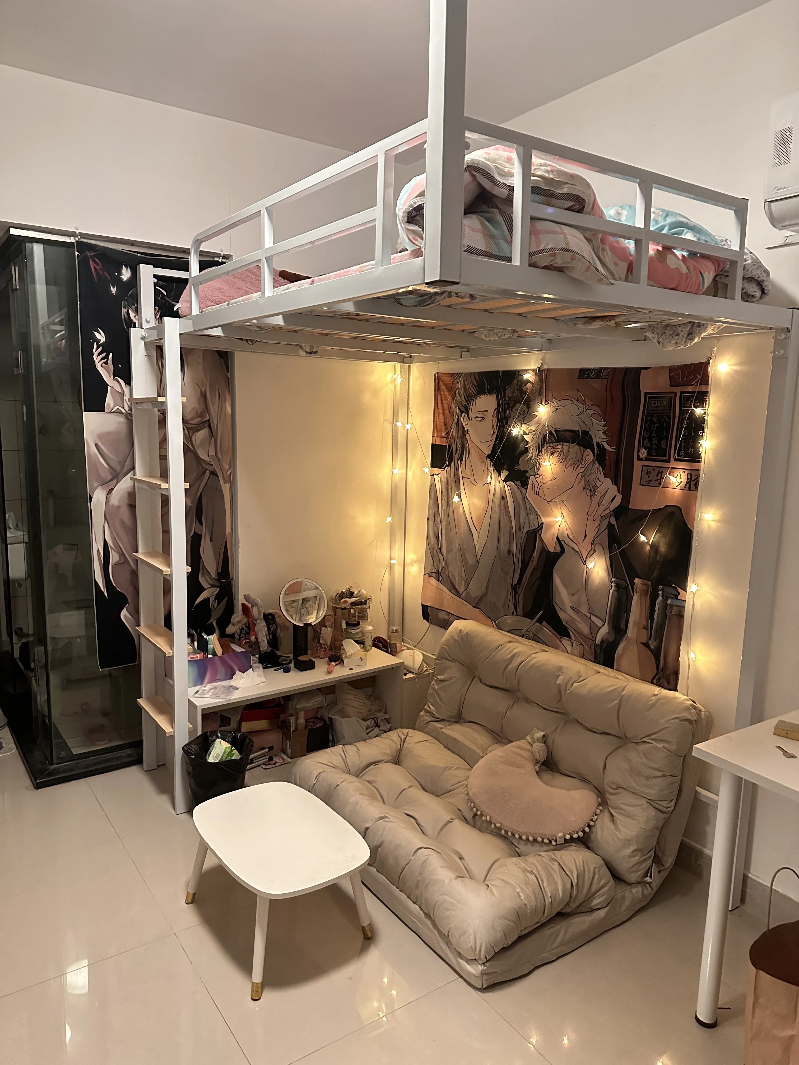 Upper bunk suspendeted bed duplex loft bed on thender the table household iron hammock under thesofa