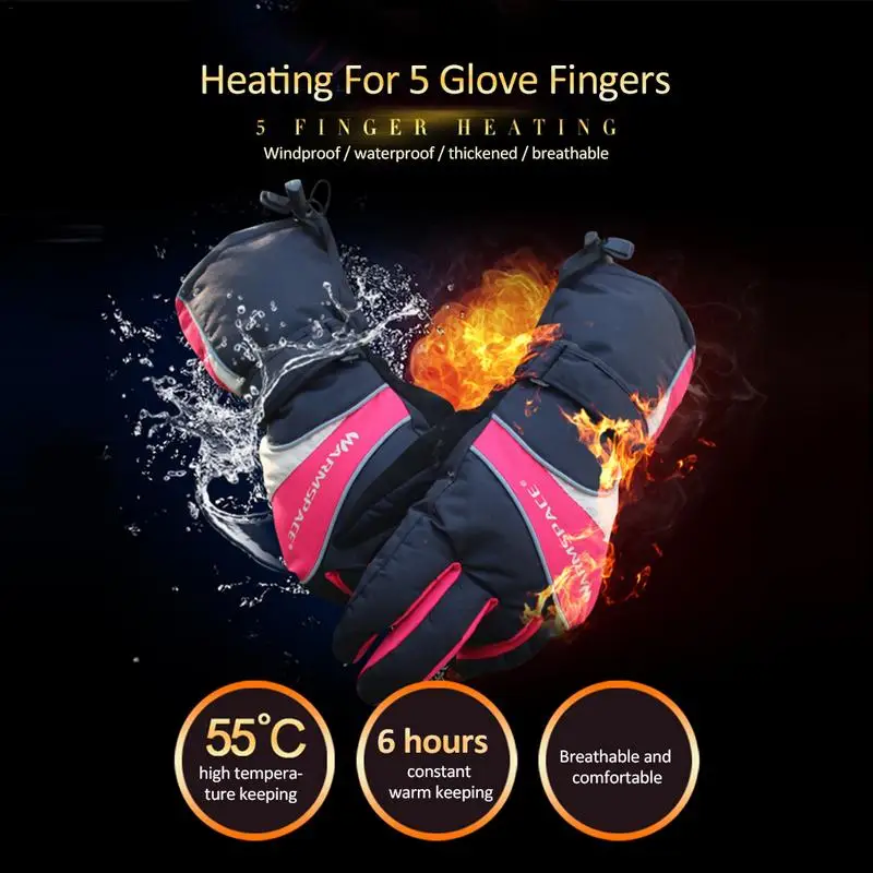 Women Electric Heated Gloves Liners Outdoor Battery Powered Five Fingers Hand USB Heating Warmers Cycling Skiing Gloves