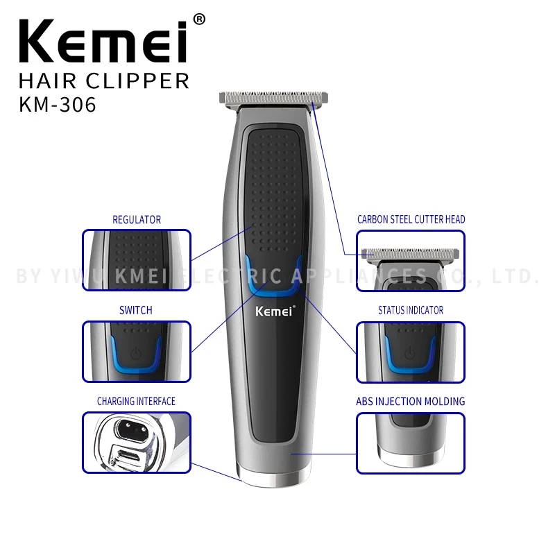 Kemei KM-306 tagliacapelli USB tutto in metallo tagliacapelli elettrico senza fili tagliacapelli calvo