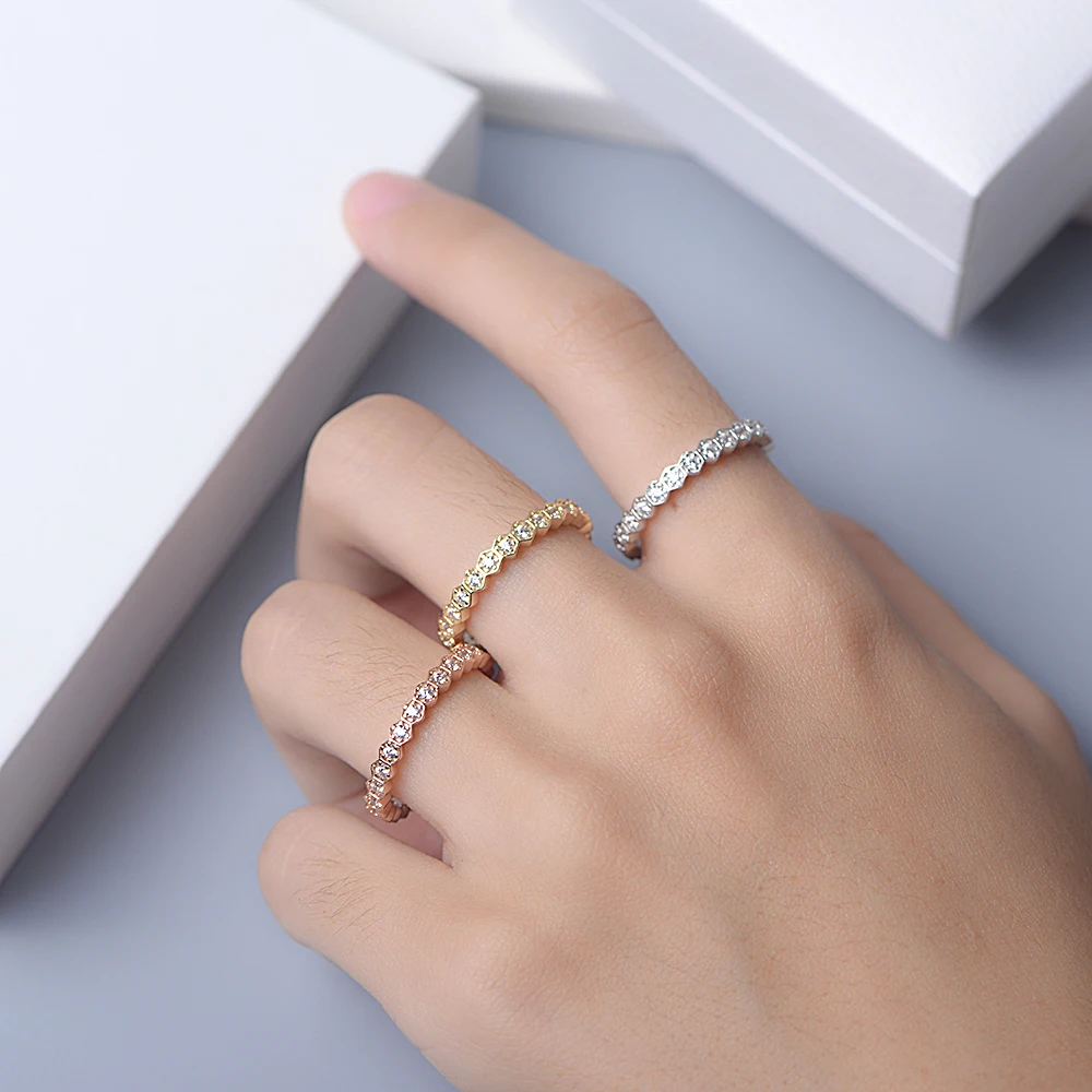 fulsun Women wedding fashion Geometric hexagon Diamond Ring
