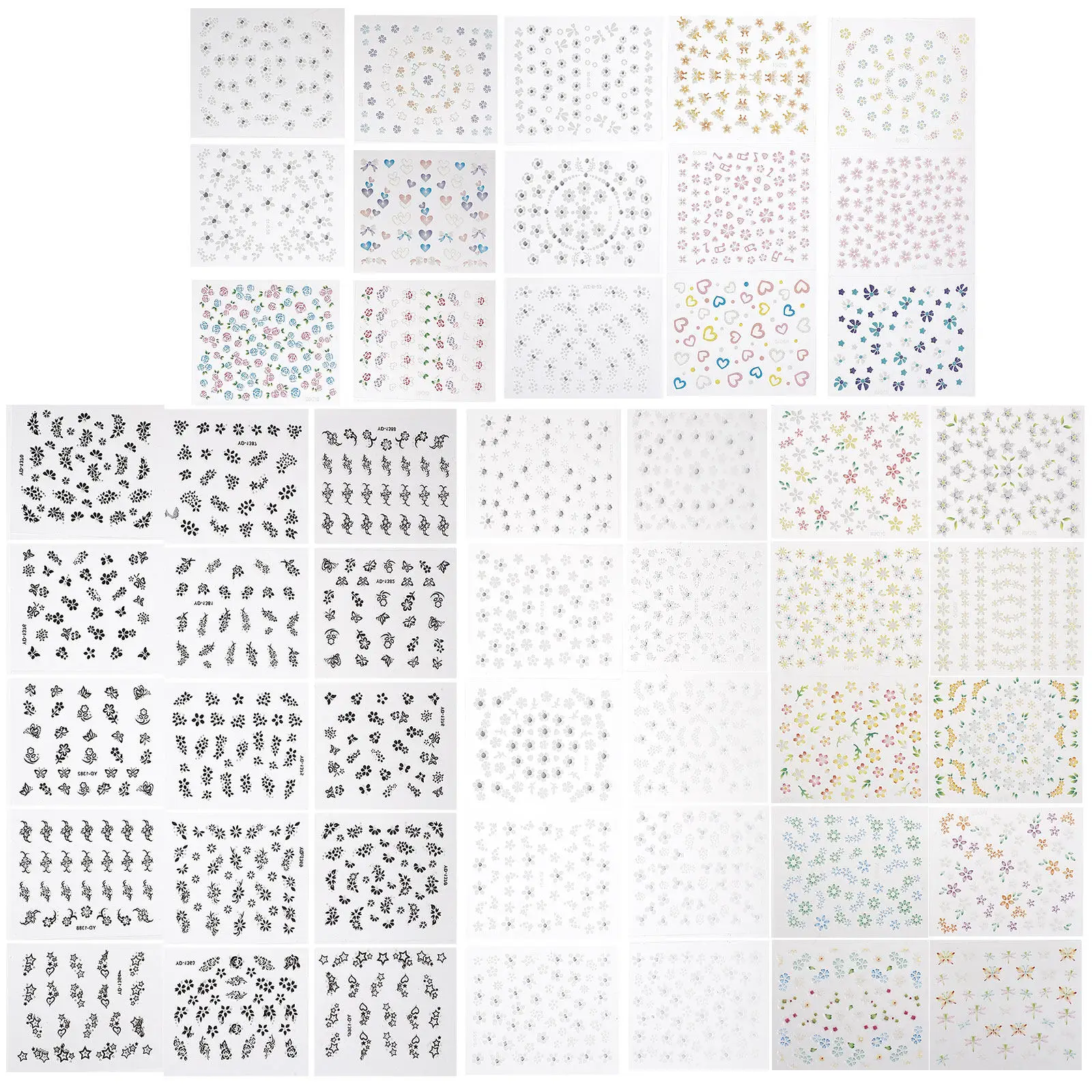 

50 Sheets Designer Nail Decals Finger Stickers Embossed Fingernail Flower Art Cute Bohemian Flowers