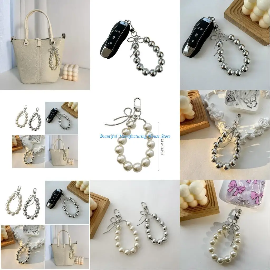 Porte-clés en forme cerceau perles avec nœud papillon, décorations mignonnes, ornement pour à à main, à pour