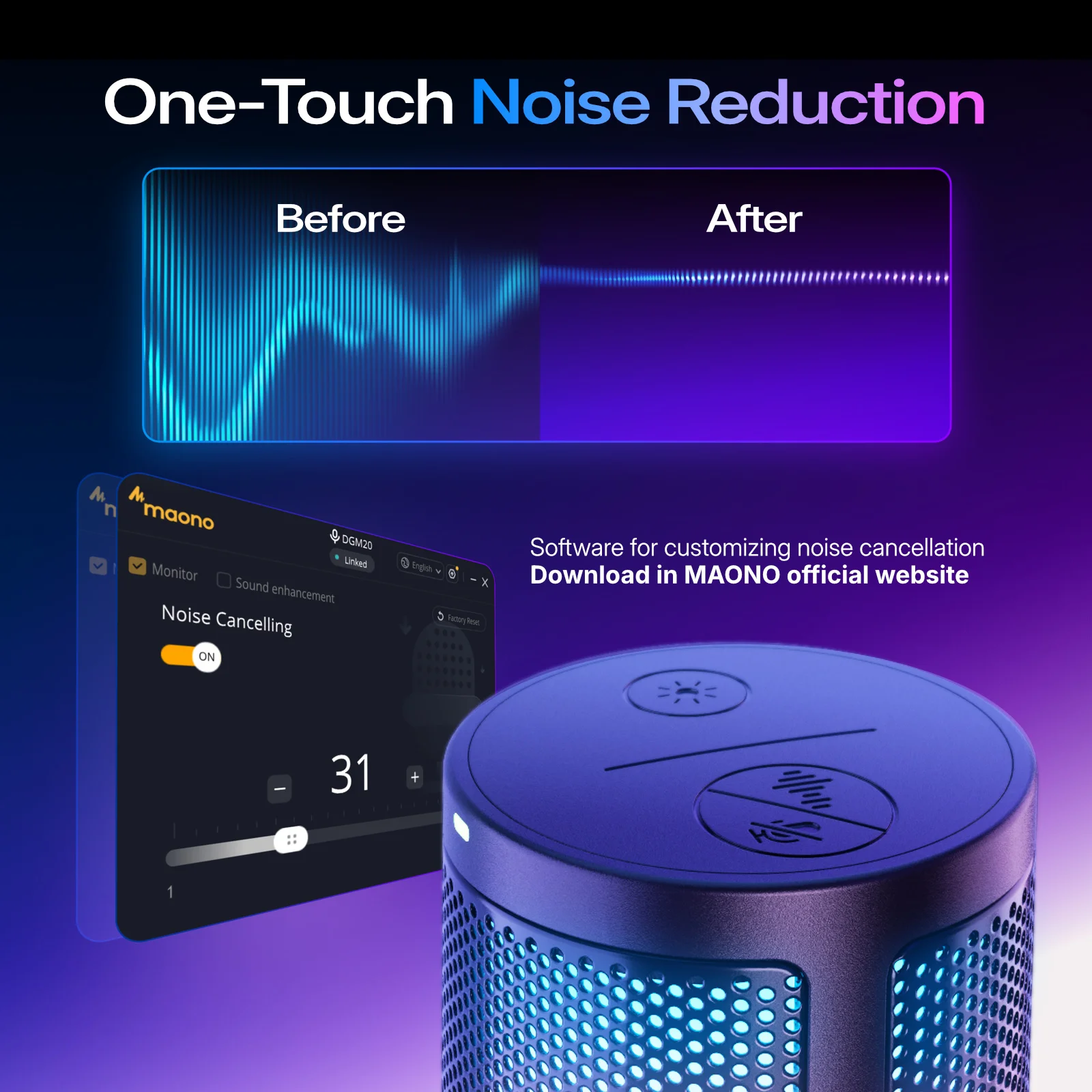 maono DGM20S Gaming USB Microphone Noise Cancellation RGB Lights