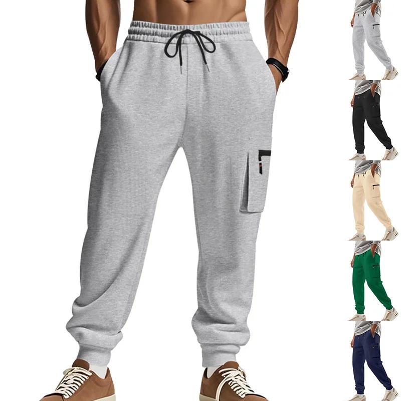 

2025 Men's Sports Pants Spring Autumn Training Multi-Pocket Zipper Cargo Pants Elastic Slim Fit Trendy Casual Sports Pants