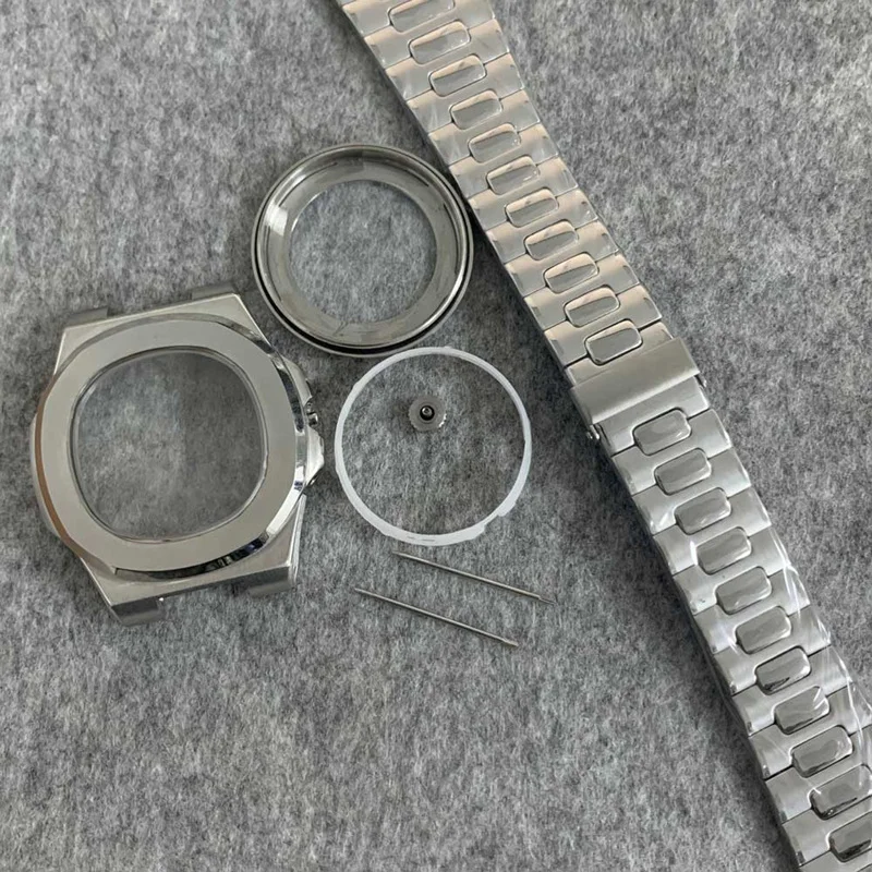 

Watch Parts Stainless Steel Case And Strap Hidden Button Clasp Fits NH35 NH36 4R Square Nautilus Style Sapphire Glass