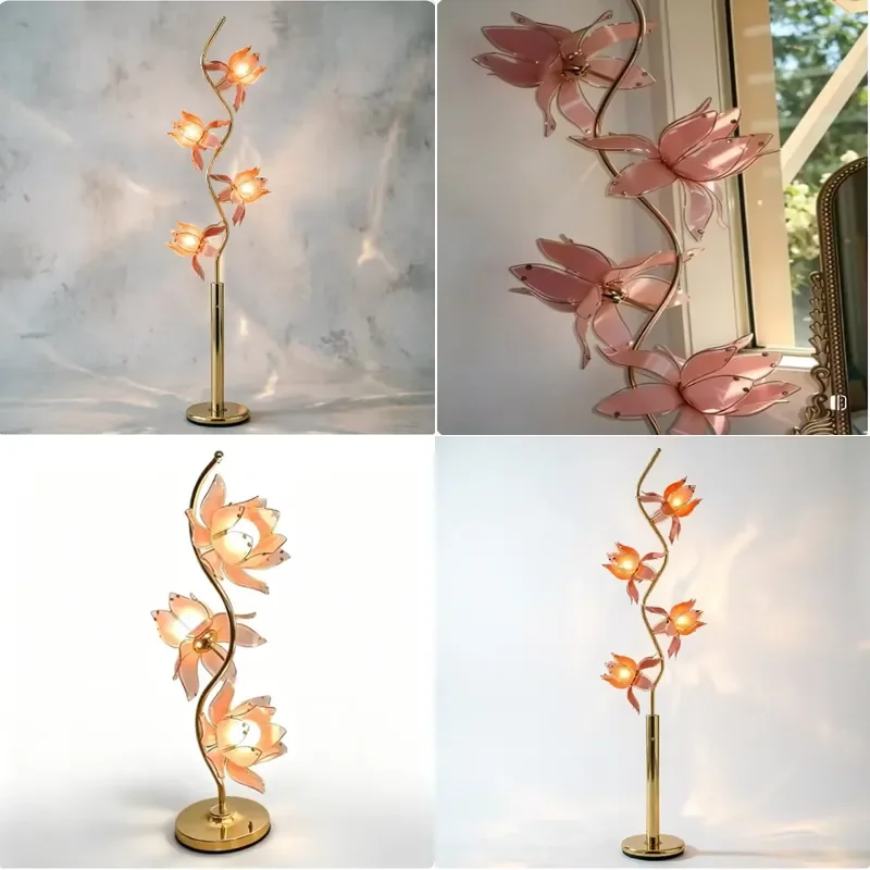 for  Modern LED Wrought Iron Lotus Floor Lamp with Glass Flower Shade Dimmable Warm White Light  Living Room Bedroom