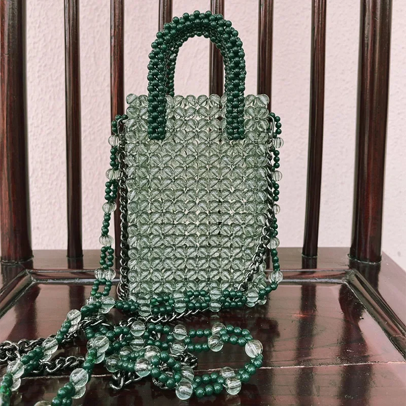 Imagem -06 - Bolsas Crossbody Frisados Tecidos à Mão para Mulheres Cristal Verde Moda Feminina Delicada Bolsa Simples 2024