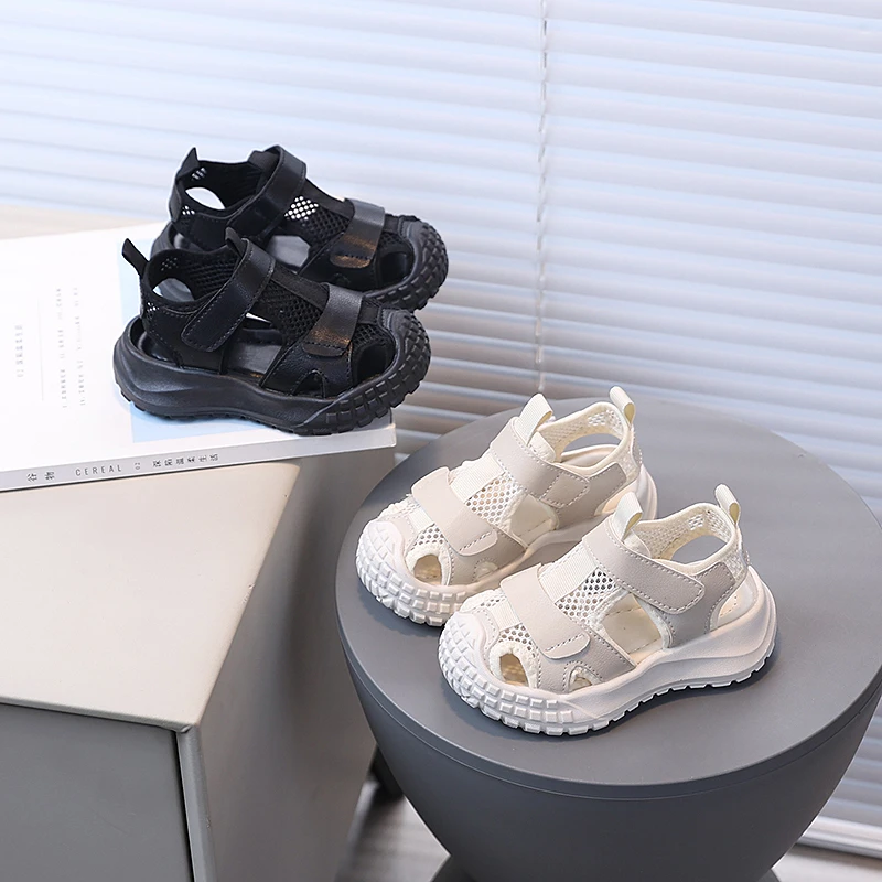 

Summer BoysGirl's Sandals Round Toe Hook-loop Mesh Daily Kid's Flat Shoes Beige Black Anti-slippery Chic Comfy Children Shoes
