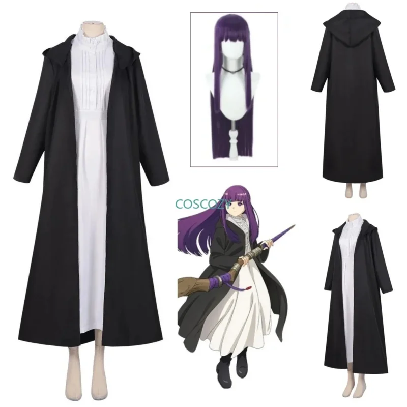 

2025 New Fern Costume Wig Dress Anime Frieren Beyond Journey's End Trench Uniform Headwear Halloween Party Women Cosplay