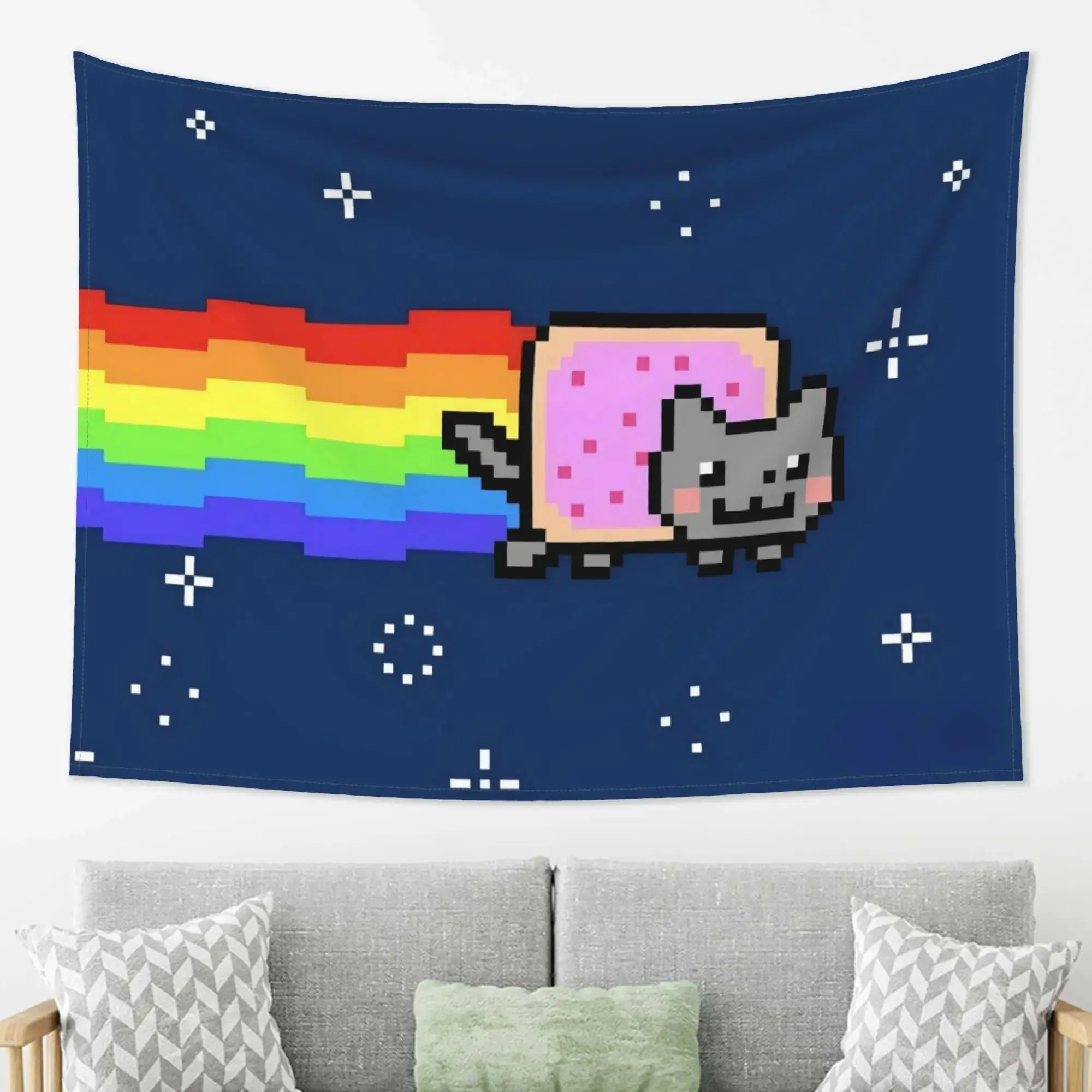VIKAMA Pixel Art Cat Tapestry, Cute Kitten Wall Hanging For Bedroom Gaming Room Dorm Living Room Party , Aesthetic Home Decor