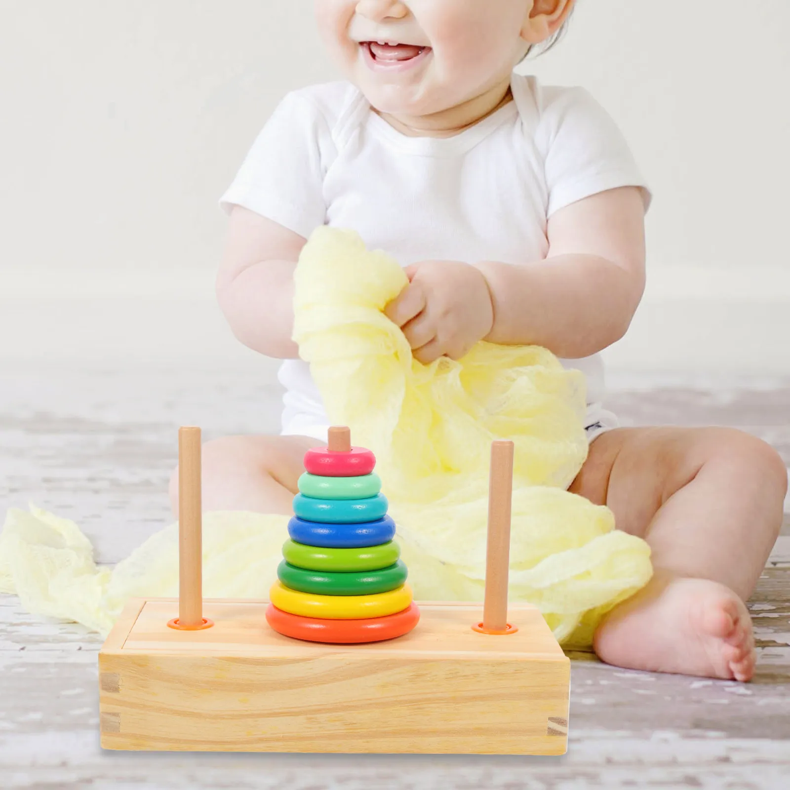 

1Set Educational Wooden Hanoi Tower Creative Stackable Rings Early Learning Color Shape Cognition Game for Kids