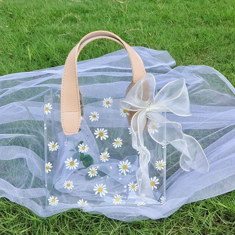 PVC Transparente Daisy Bolsas para Mulheres, Sacos De Compras, Sacos De Maquiagem De Batom, Presentes De Casamento, Sacolas Claras, Sacos Cosméticos