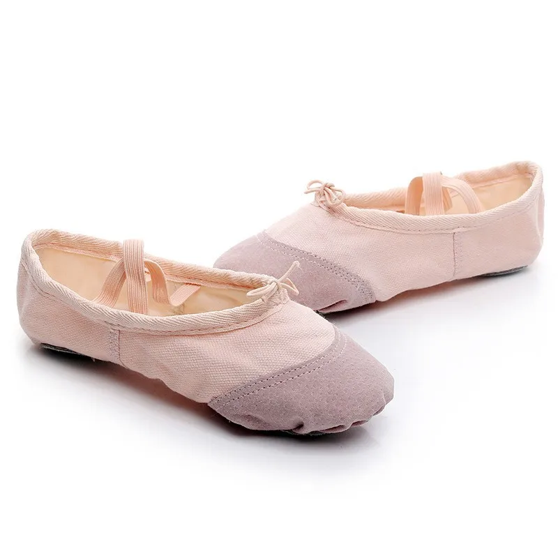 Scarpe da ballo rosa carne per bambini scarpe da ballo stringate zampa di gatto per adulti scarpe con suola morbida scarpe da pratica in tela scarpe da balletto