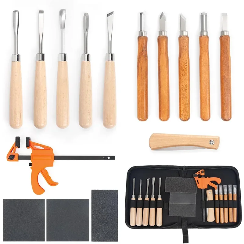Wood Carving Kit 15Pcs Wood Carving Tools Set Carving Knife Set With 5Pcs Chisel Knives Wood Chisel Sets For Beginners Adults