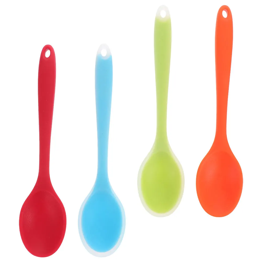 

4Pcs Non Stick Silicone Spoon Set Portable Soup Mixing Spoons Long Handle Kitchen Gadgets Cooking Supplies for Home Use