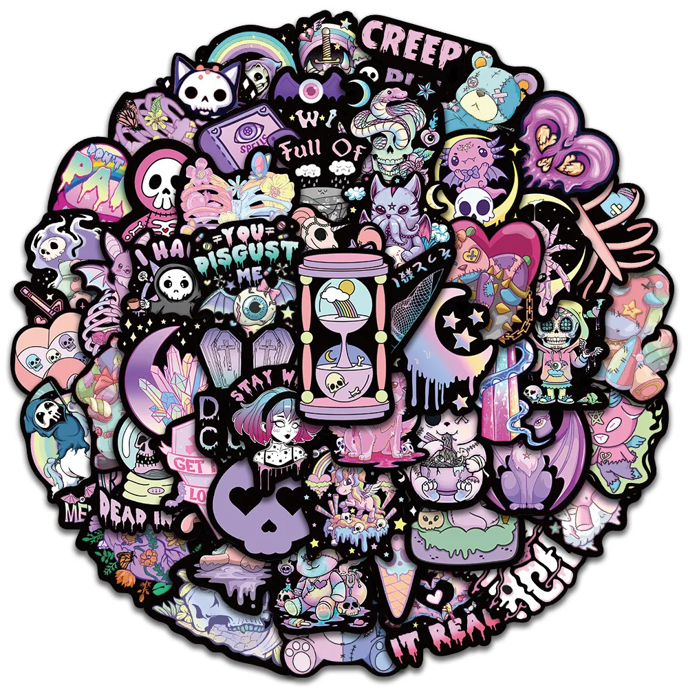 10/30/56pcs Cute Purple Gothic Halloween Skull Cartoon Sticker DIY Laptop Phone Luggage Skateboard Graffiti Decals Fun Kid Toy