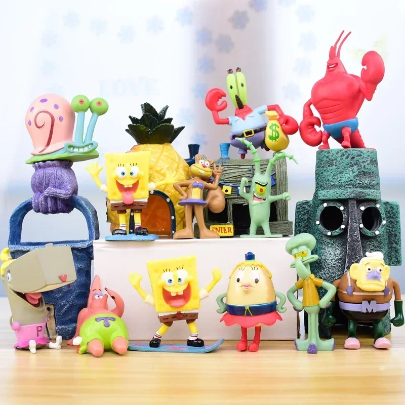 

SpongeBobs Squarepants Plankton Patrick Stars Eugene H Krabs SquidwardTentacles Action Figure Pineapple House Model Toy Kid Gift