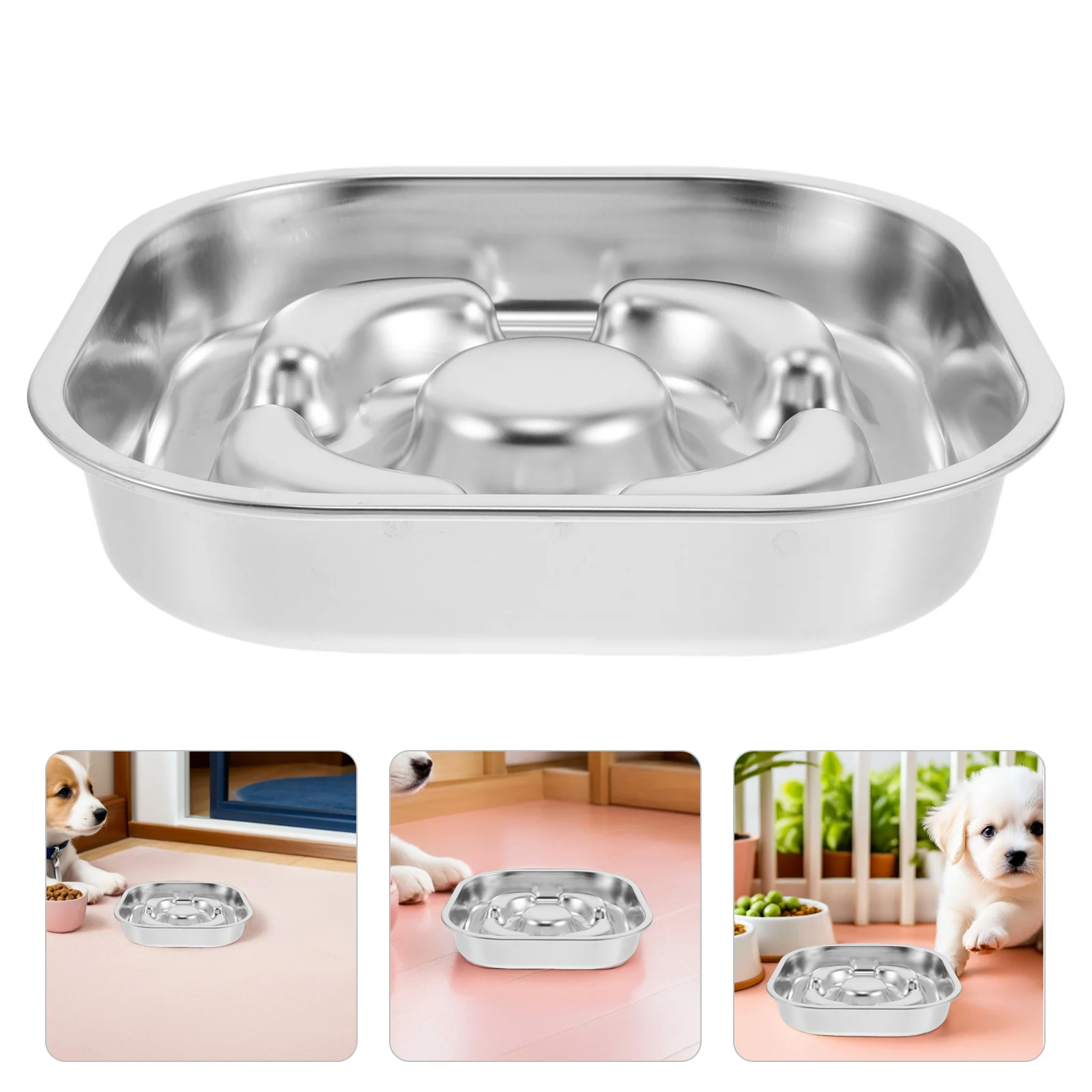 

Pet Slow Eating Bowl 23x23cm Stainless Steel Dog Feeder Bowl with Nonslip Base for Healthy Digestion Slow Feeder for Dogs and