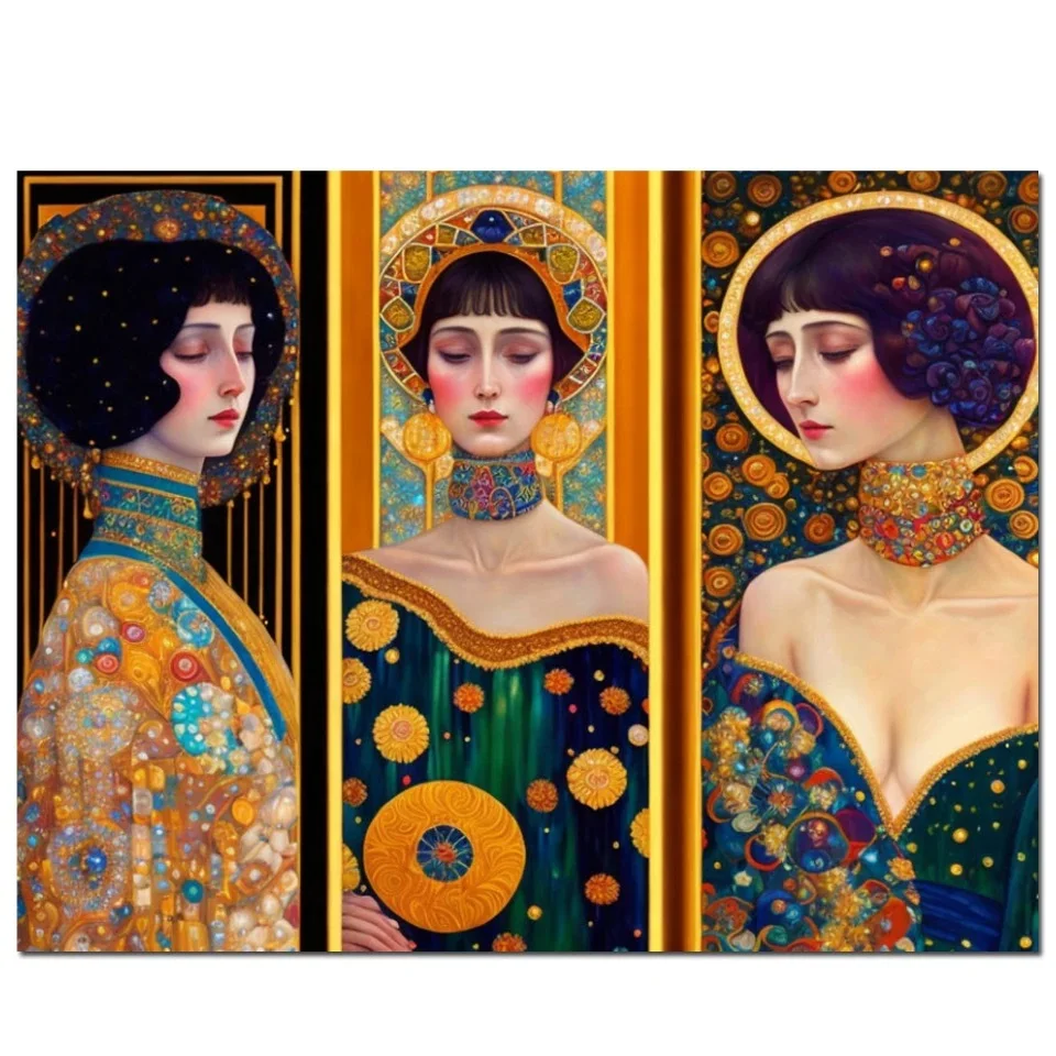 Diamond Painting Gustav Klimt Golden Elegant Woman New 2024 Amazing Portrait Diamond Mosaic Embroidery Cross Stitch Kits Decor